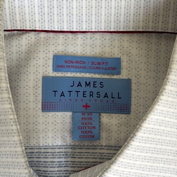 NWT men s James Tattersall White and Light Blue Business Dressy Button Down - Picture 2 of 6